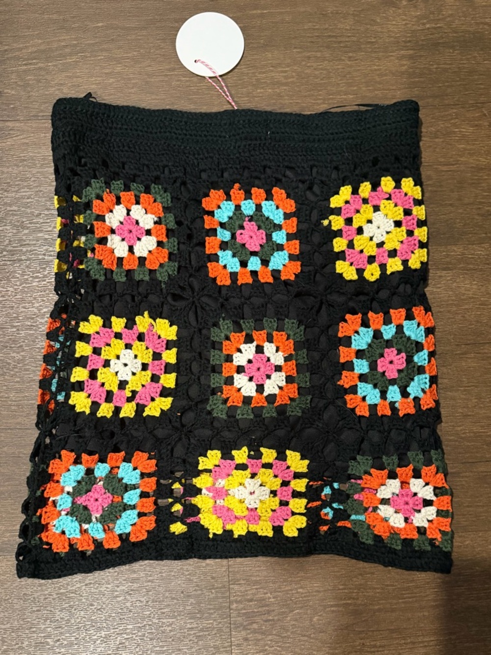 Umgee Crochet Granny Square Skirt NWT Large Boho Colorful Knit Mini Skirt - Picture 3 of 5